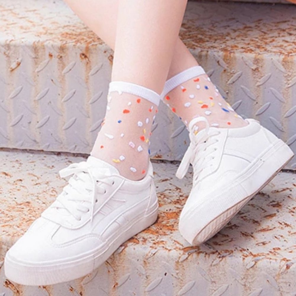 Sheer Mesh Terrazzo Socks with White OR Pink